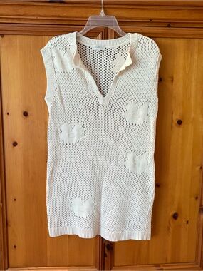 LOFT Cream Knit Sleeveless Polo Coverup